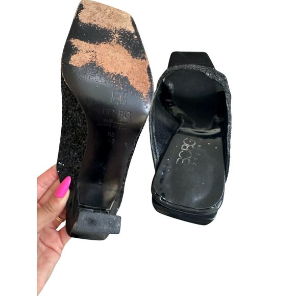 BCBGMAXAZRIA Black Glitter Y2K Square Toe Heels Size 9 - Picture 7 of 7